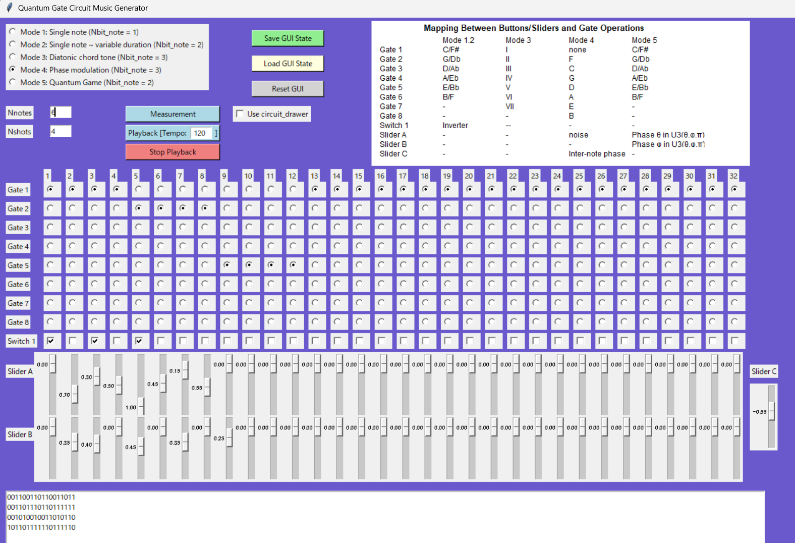 Main GUI for Quantum Gate Music Generator