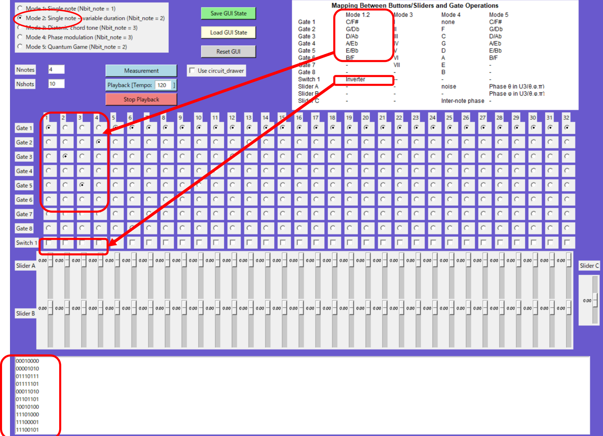 Mode 2 GUI for pitch and duration